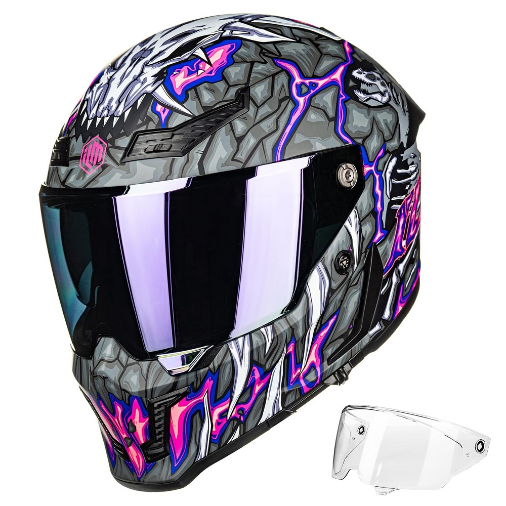 purple motorcycle helmet