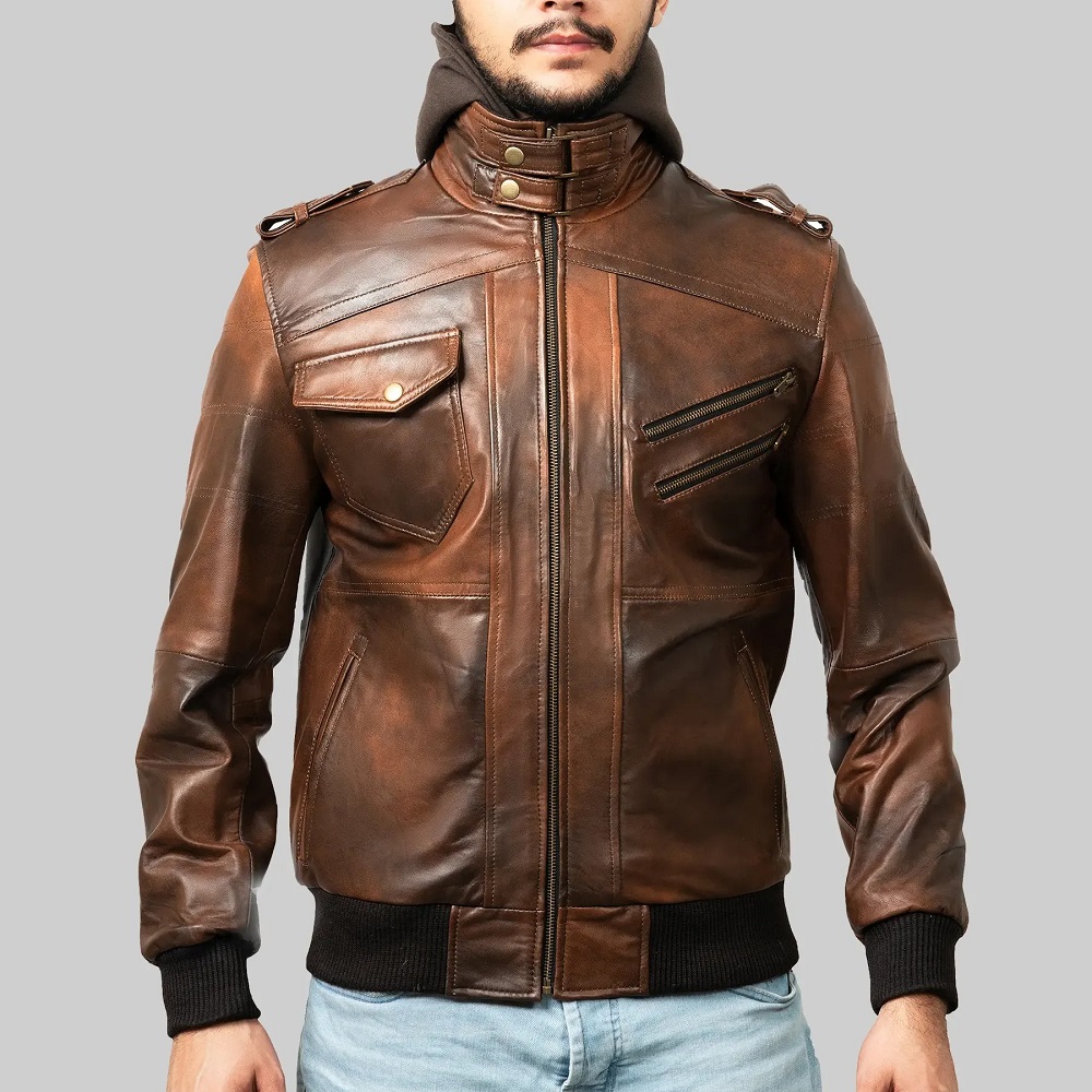 brown leather motorcycle jacket