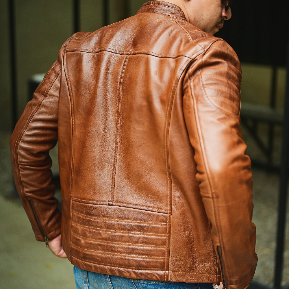 brown leather motorcycle jacket