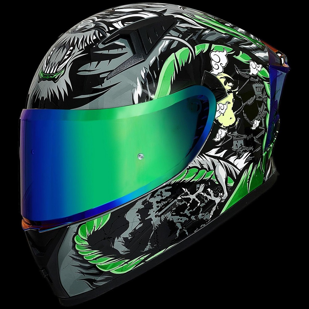 green motorcycle helmet