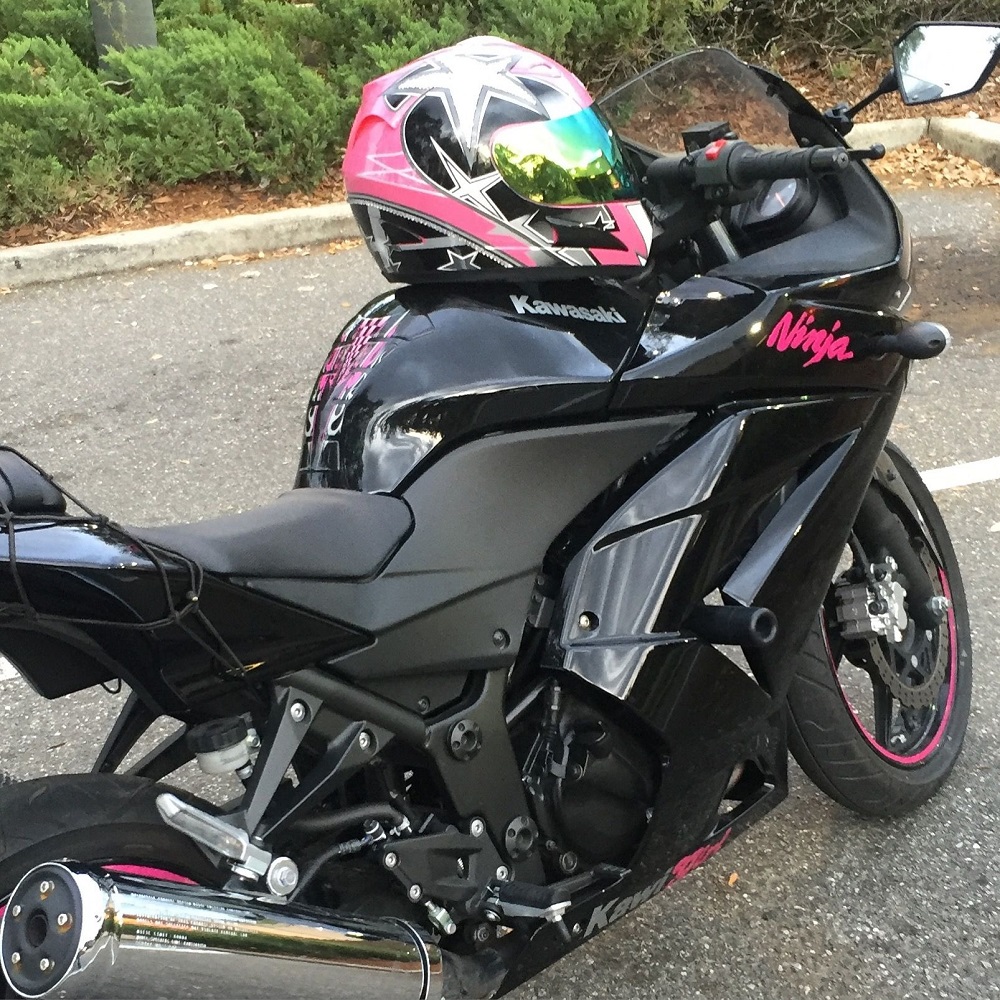 black and pink motorcycle
