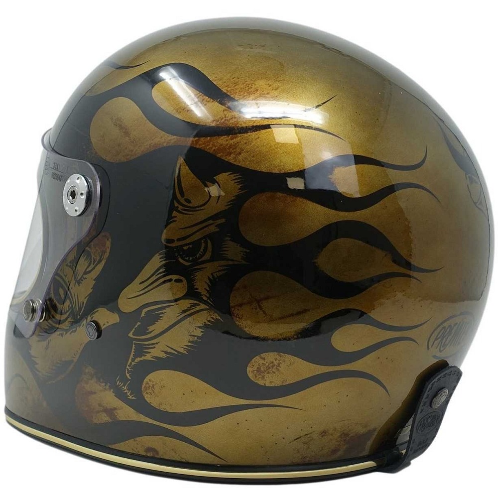 gold motorcycle helmet
