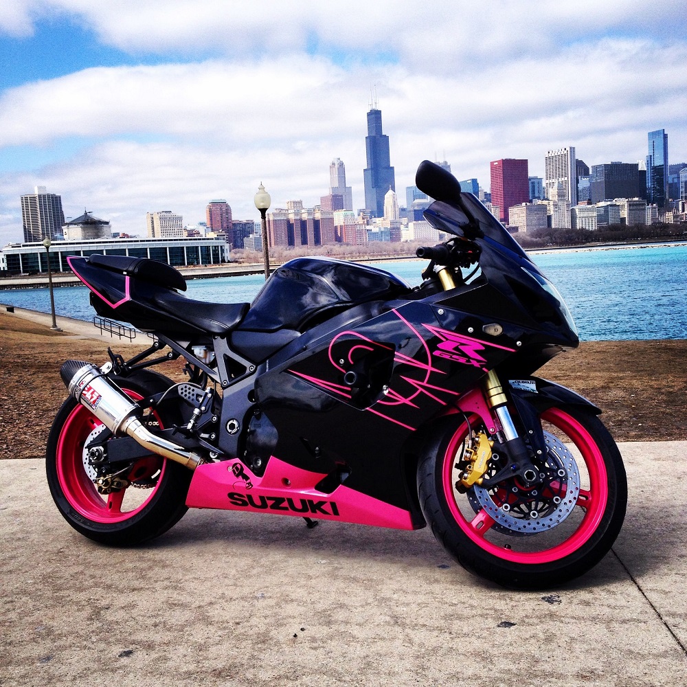 black and pink motorcycle