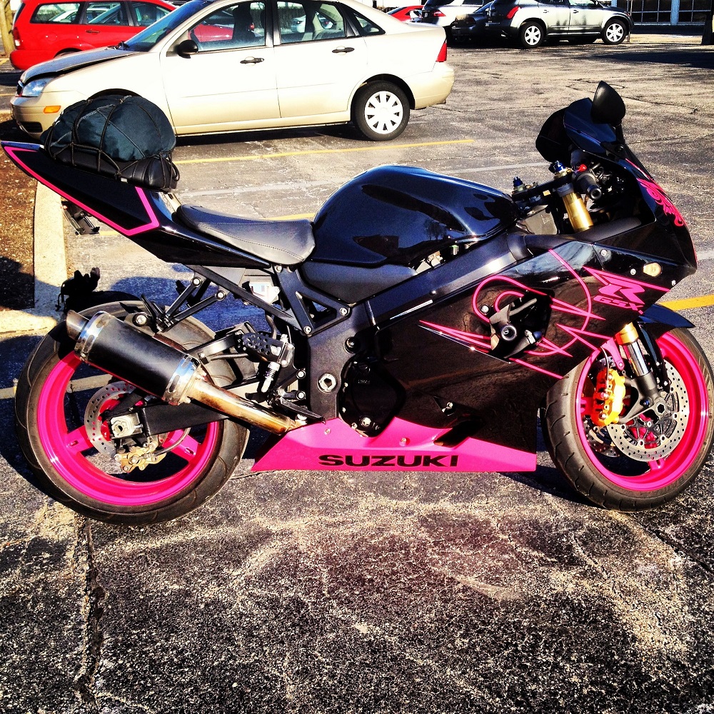 black and pink motorcycle