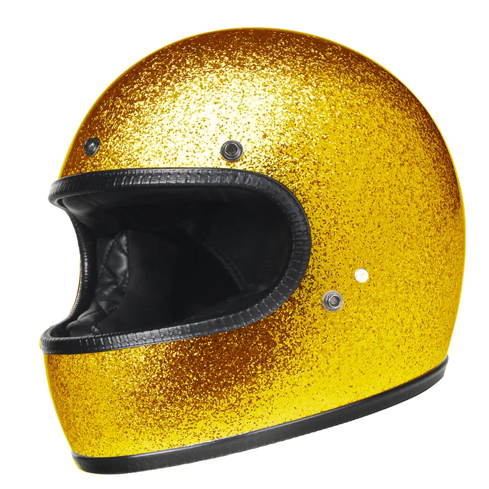 gold motorcycle helmet