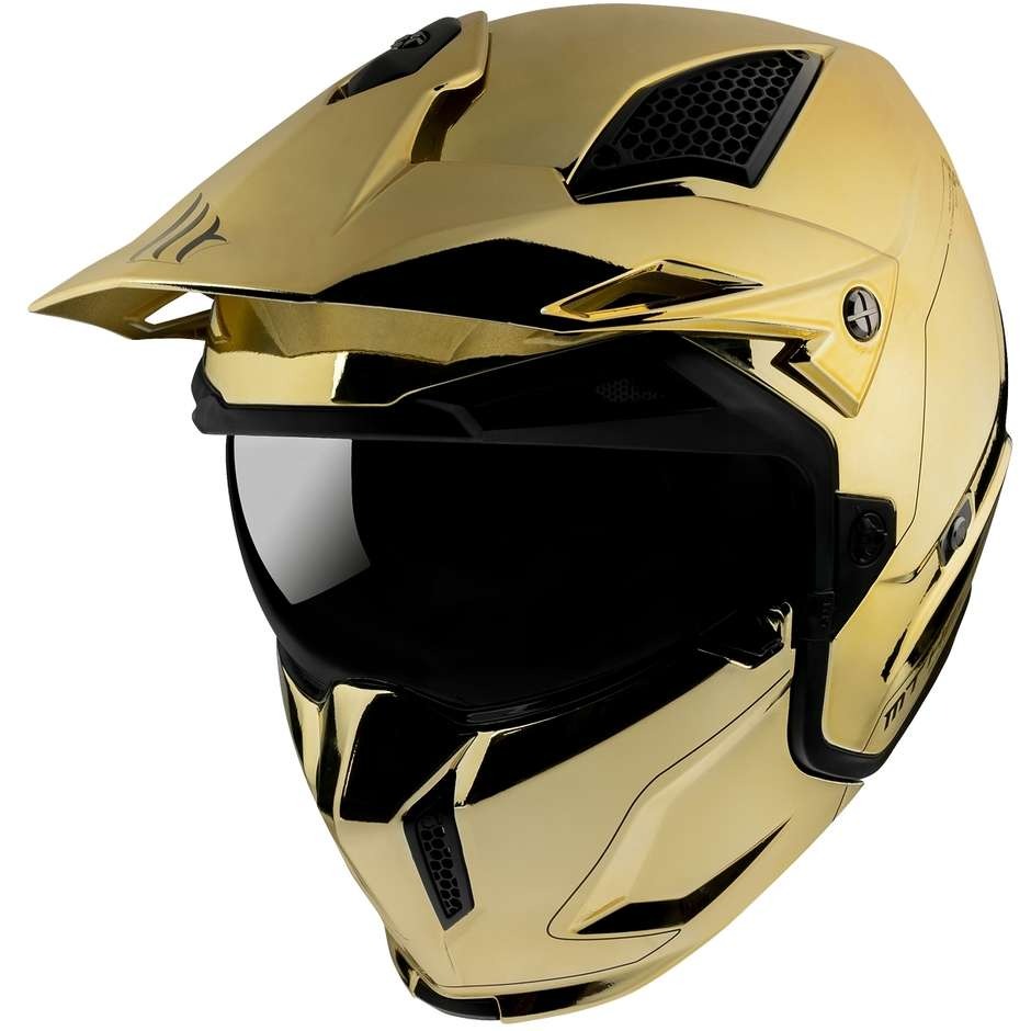 gold motorcycle helmet