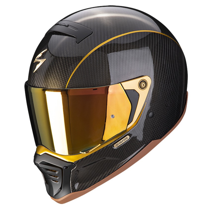 gold motorcycle helmet