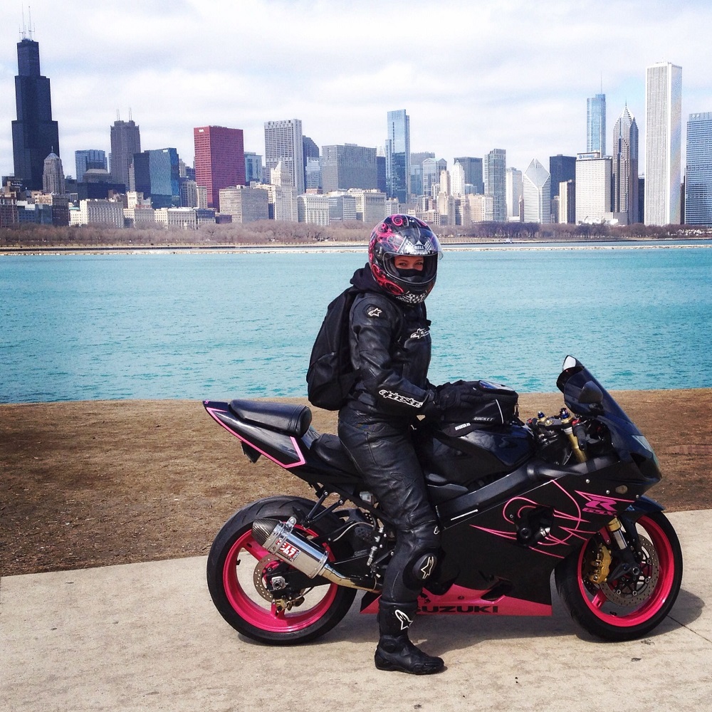 black and pink motorcycle