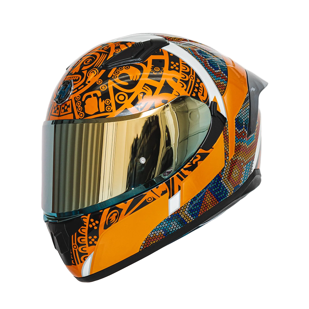 gold motorcycle helmet