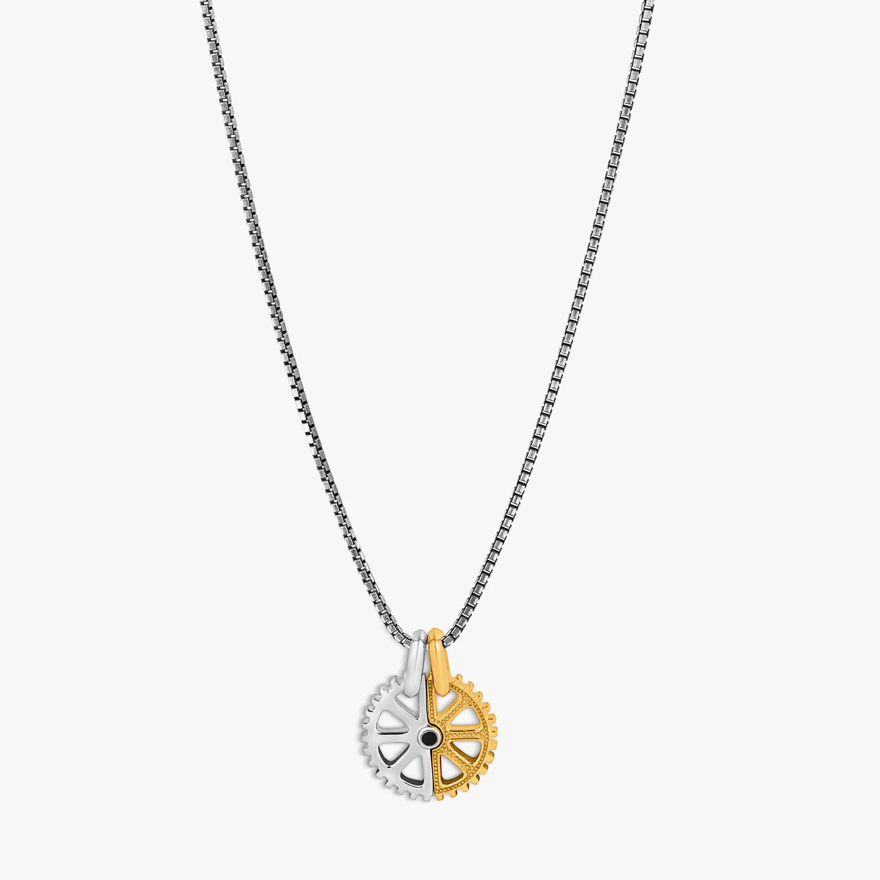 silver pendant on gold chain